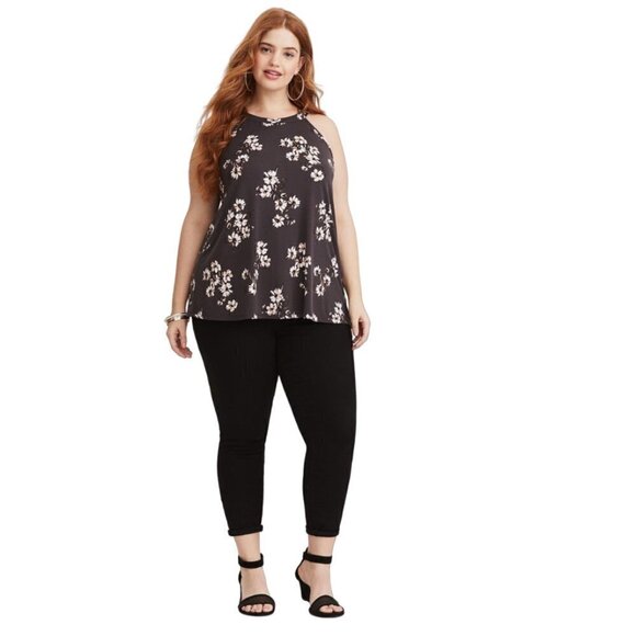 Torrid Tank Womens Size 1 Studio Knit High Neck Keyhole Back Floral Lightweight - Picture 5 of 15